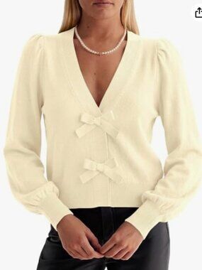 Womens V Neck Bow Cardigan
